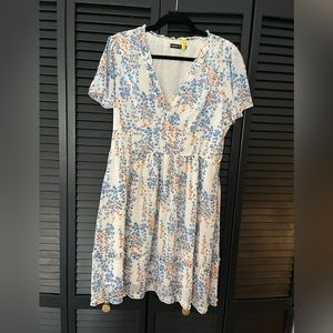 SHEIN Lined Chiffon Dress - Blue Floral - XL - True to Size